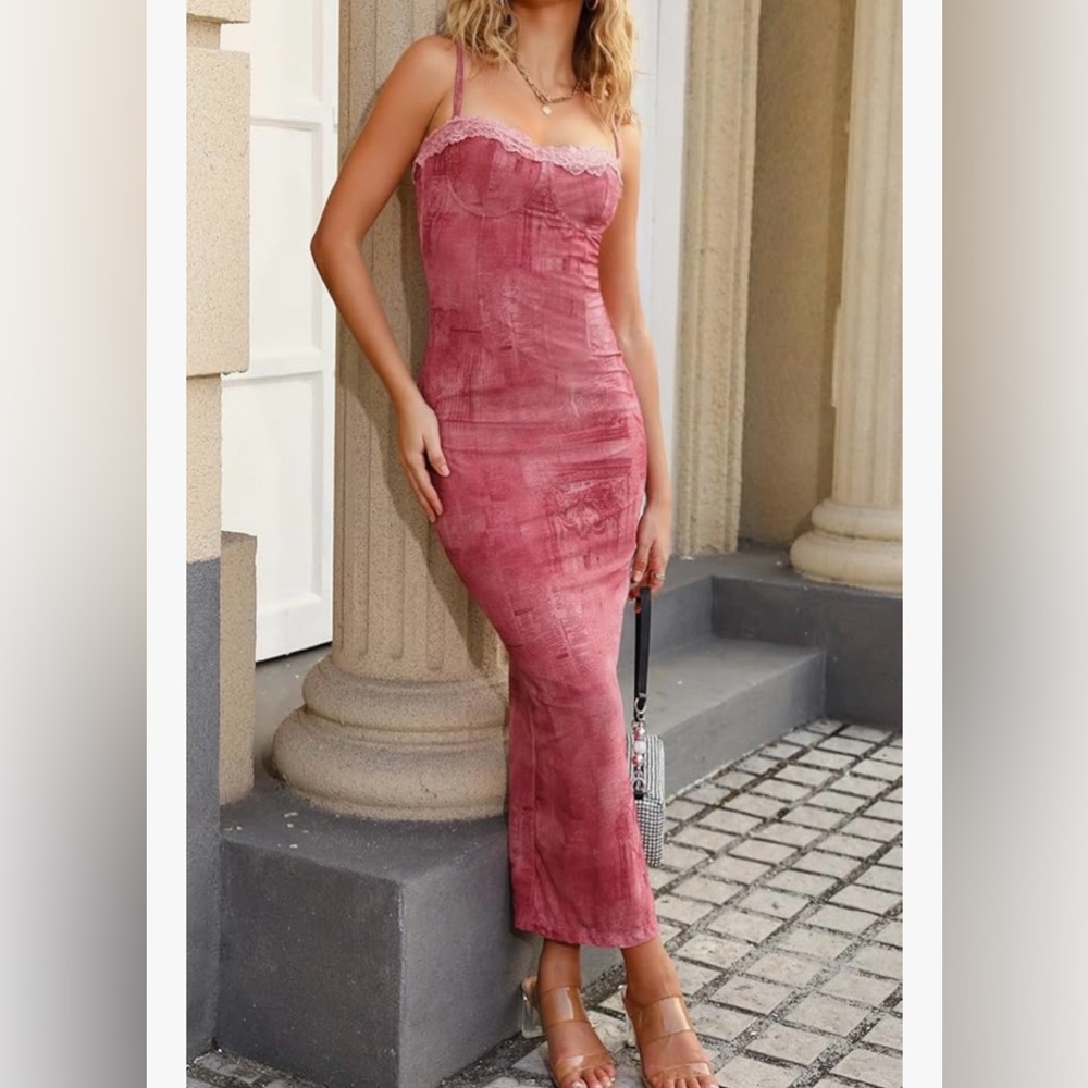 Elegant Pink Lace-Trimmed Dress